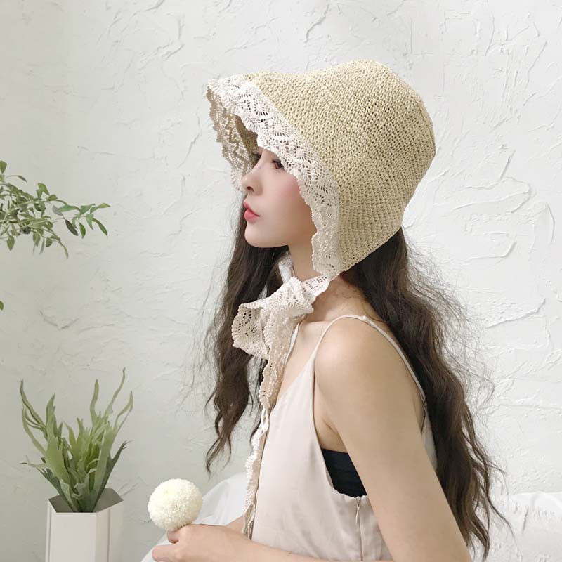 Mũ Cói Rộng Vành Thắt Dây Màu Sắc Đơn Giản Phong Cách Hàn Quốc Cho Nữ