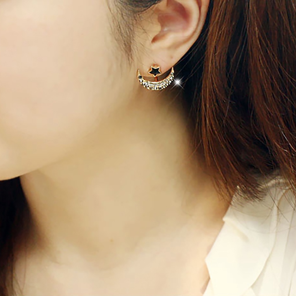 Cặp khuyên tai hình mặt trăng và ngôi sao đính đá thời trang cho nữ