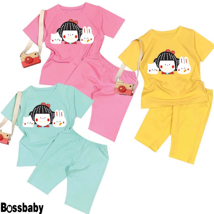 Bộ đồ bé gái hình bé gái va 2 con thỏ ,bộ bé gái từ 6kg-29kg.BDBG39