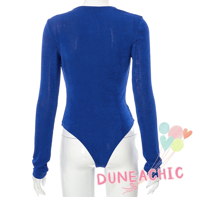 DUNEA Áo liền quần tay dài ôm dáng màu trơn thời trang quyến rũ dành cho nữ