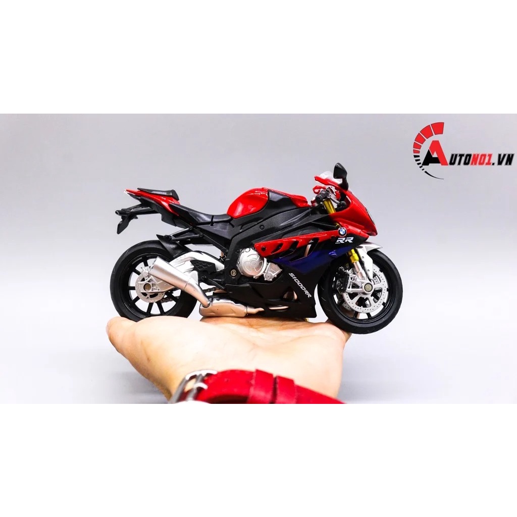 MÔ HÌNH BMW S1000RR ĐỎ ĐEN CÓ MŨ BẢO HIỂM 1:12 CAIPO 4851