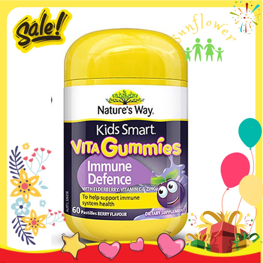 Kẹo gum dẻo Nature Way Kids Smart Vita Gummies Immune Defence 60 viên tăng cường sức đề kháng cho bé của Úc