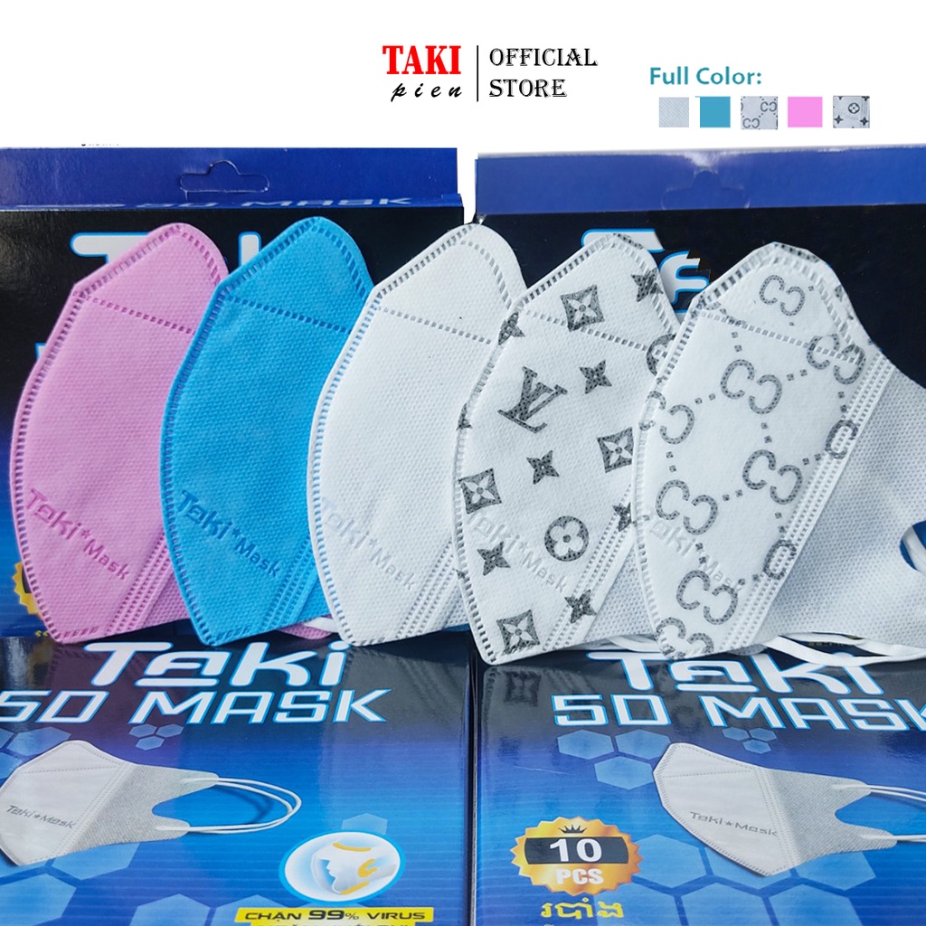 [FREESHIP] Khẩu trang 5d mask Taki (10 cái/hộp) kháng khuẩn chính hãng,  dày 3 lớp kháng khuẩn, vải không dệt, quai thun
