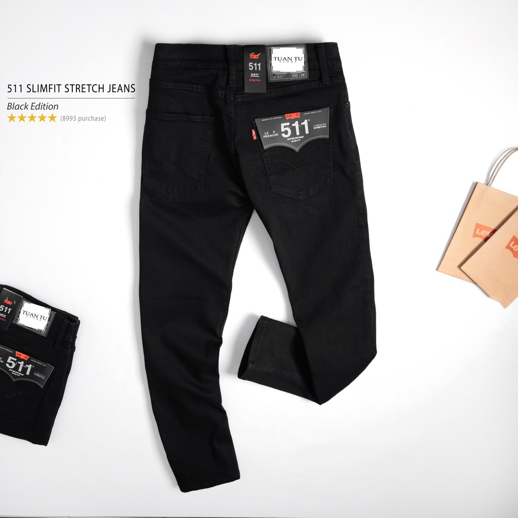 QUẦN JEANS LEVIS 511 ĐEN CAO CẤP DÒNG 511-T01(Form Slim strecth, Dáng đứng, Ống 17,5-20 cm, Chất vải co giãn,thoáng mát)