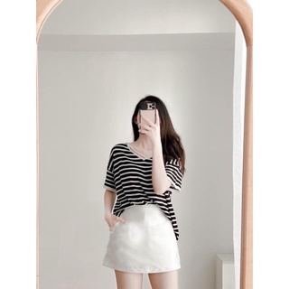 Áo pull kẻ chéo dây vai