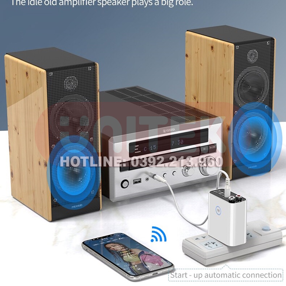 Bộ Chuyển Đổi Âm Thanh Không Dây Bluetooth 5.0 2RCA Aux Hỗ trợ Ứng Dụng Đĩa TF/U Sạc Nhanh 220V/2A K16