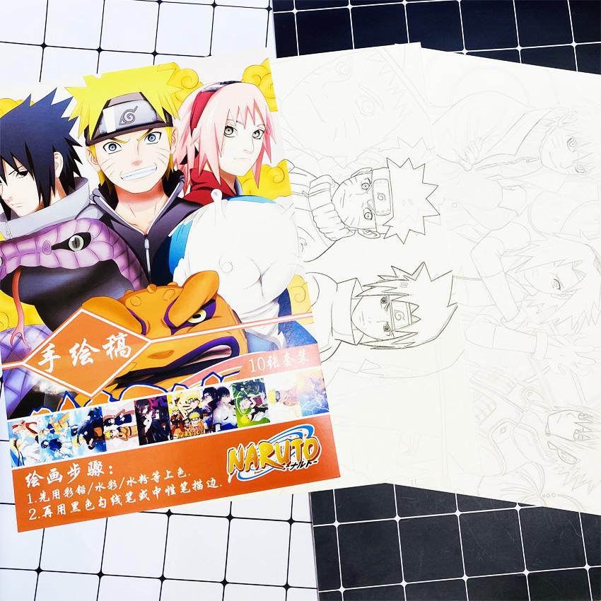 Tranh tô màu Naruto Sasuke tập bản thảo phác họa anime manga