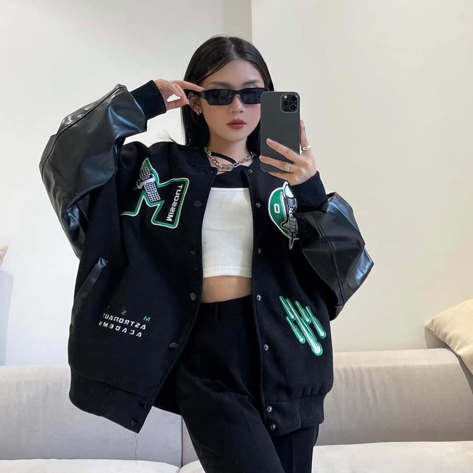 Áo khoác bomber jacket varsity cardigan missout dày dặn from rộng unisex cho cả nam và nữ- EZGO