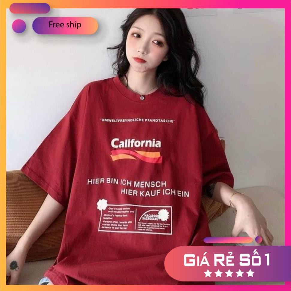 < Sỉ áo chạy ads > áo thun nữ tay lỡ in chữ california form rộng oversize <3