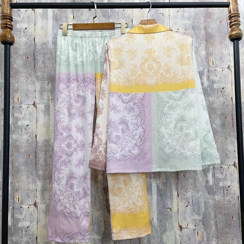 bộ ngủ mặc nhà pijama lụa xước cao cấp Quảng Châu khăn thái