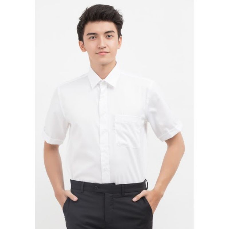 Áo Sơ Mi Trắng Nam Tay Ngắn Owen BA23116N2 Trắng Trơn Kiểu Dáng Body Fit Tà Bằng Chất Liệu Sợi Sồi | BigBuy360 - bigbuy360.vn
