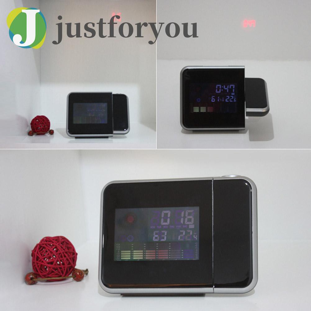 Justforyou LED Display Digital Projection Clock Thermometer Hygrometer Desk Calendar
