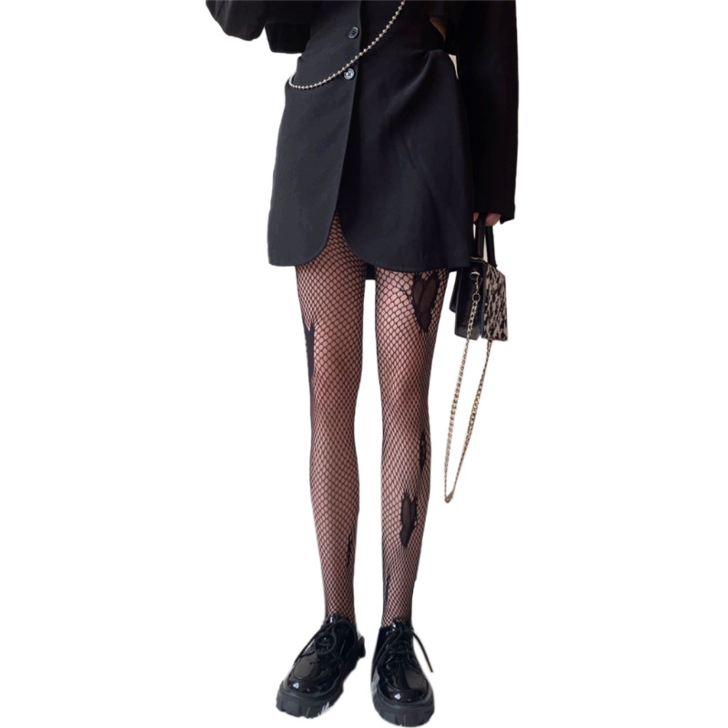 Youyo Quần Tất Lưới Jacquard Bướm Màu Tối Goth Cho Nữ Clubwea