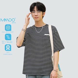 Áo Phông Nam Kẻ Sọc Đen Trắng Tay Lỡ Hàn Quốc MANDO - PDN082