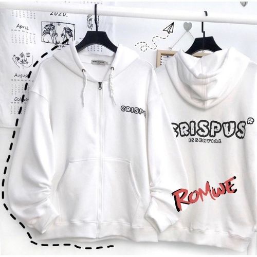 Áo khoác nỉ bông nam nữ unisex in chữ CRISPUS liền mũ 2 lớp dày dặn siêu đỉnh cho mùa thu đông ROMWE
