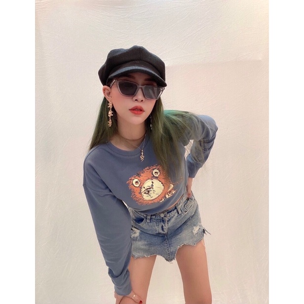 Áo nỉ da cá dài tay bo thun in sư tử vnxk