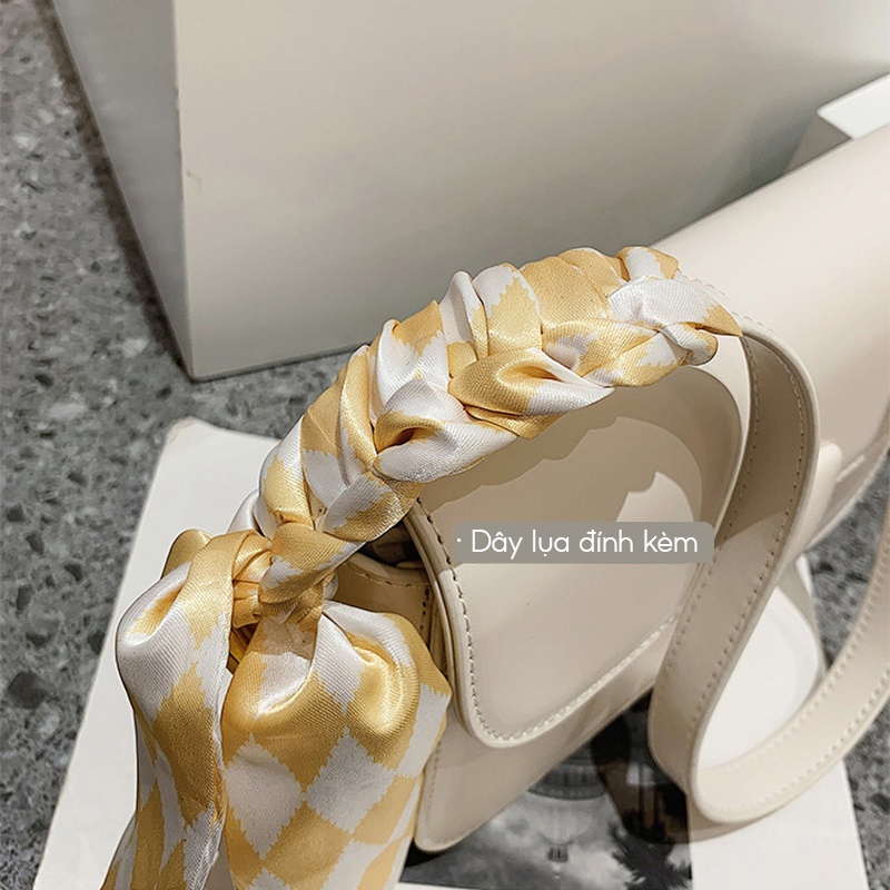 Túi da đeo chéo chữ nhật túi đeo vai nữ dáng trơn basic kèm dây lụa QH060 - Alicehousee