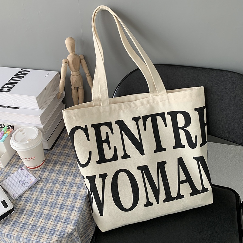 Túi xách canvas cỡ lớn in chữ thời trang Hàn Quốc cho nữ