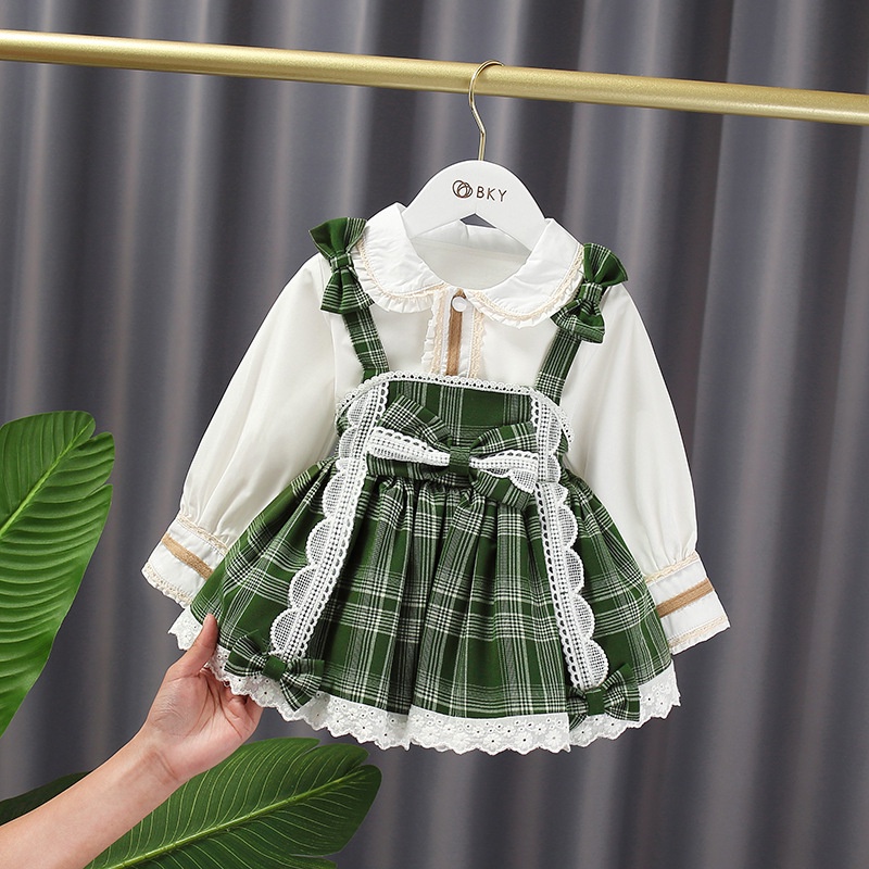 Đầm Công Chúa Họa Tiết Sọc Caro Phong Cách Lolita Hàn Quốc Thời Trang Mùa Thu Cho Bé Gái