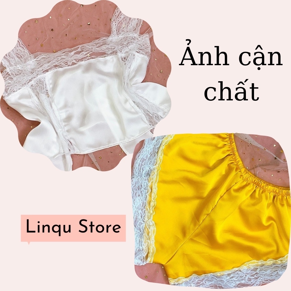 Đồ Ngủ Sexy 2 Dây Chất Lụa Satin Phối Ren Mềm Mịn Freesize Dưới 60kg - Linqu Sleepwear