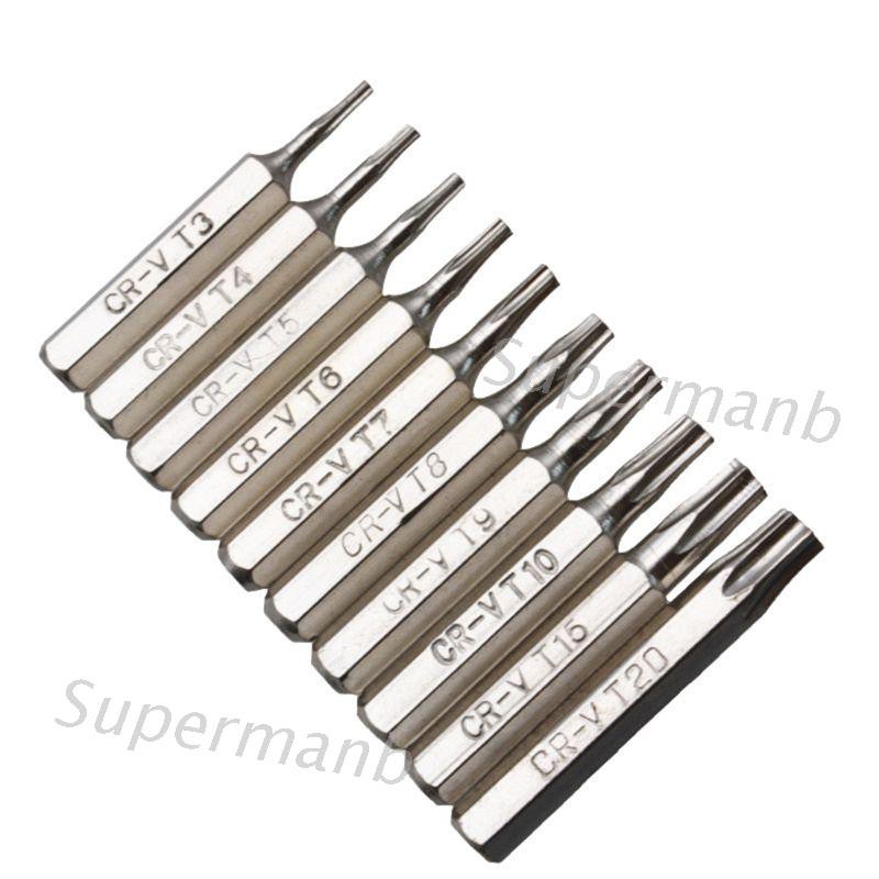 Bộ 10 đầu mũi chìa vít Cr-V Torx T3 T4 T5 T6 T7 T8 T9 T10 T15 T20 chuyên dụng