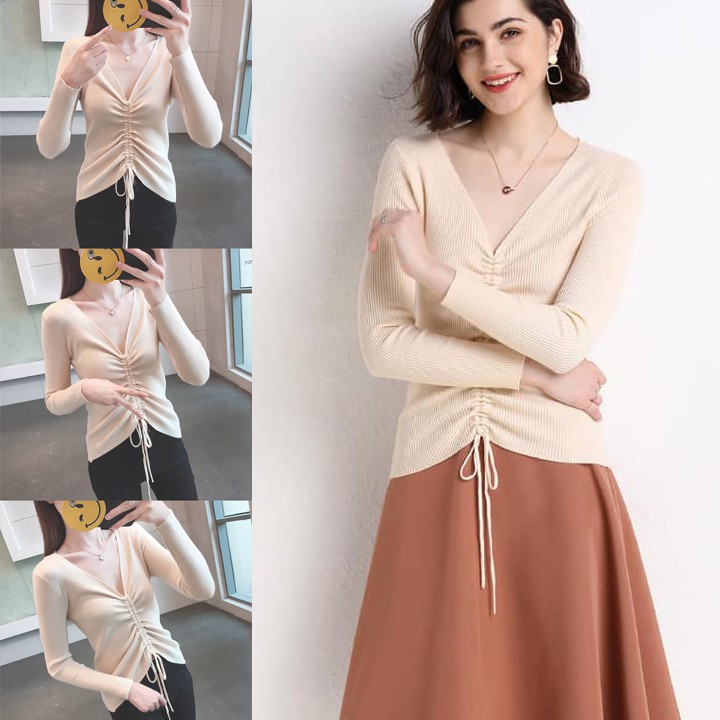 [Bunny]  Đồ bộ nữ, Áo Len rút nữ one size cá tính