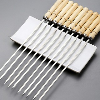 Xiên inox chuôi gỗ, que xiên thịt nướng, xiên nướng thịt, inox, Nướng tiện dụng, không gỉ sét, an toàn thực phẩm