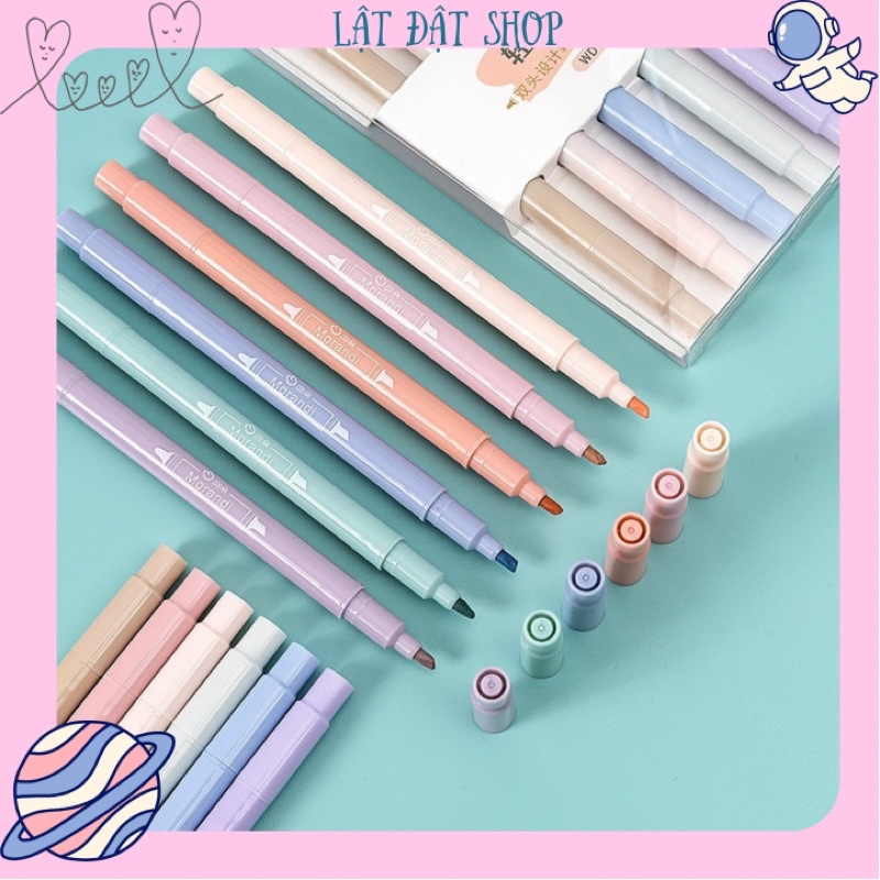 Set 6 bút dạ quang 2 đầu phong cách Hàn Quốc - Bút đánh dấu màu pastel