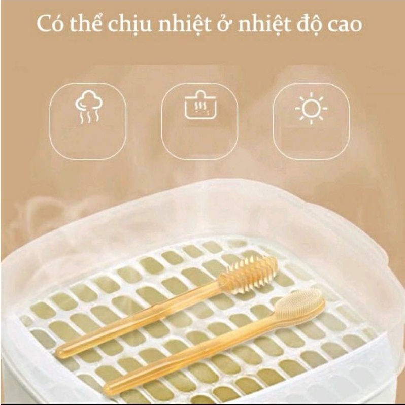 Bộ rơ lưỡi tưa lưỡi và bàn chải silicon KidAndMom BRLBC vệ sinh răng miệng kèm cốc đựng có nắp đậy cho bé 0-18 tháng