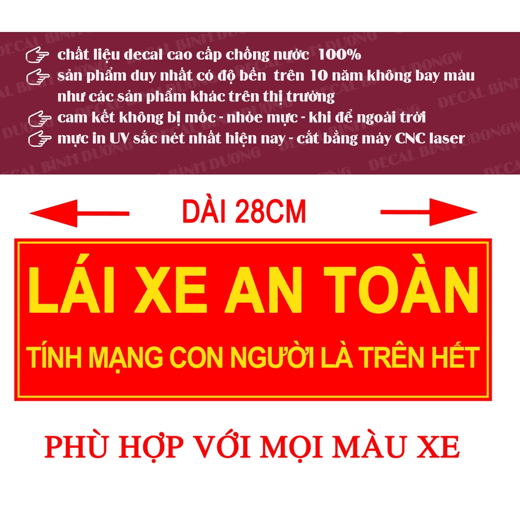 LOGO LÁI XE AN TOÀN - NỀN ĐỎ DÀI 28CM DECAL CAO CẤP CHỐNG NƯỚC CHỐNG ẨM MỐC