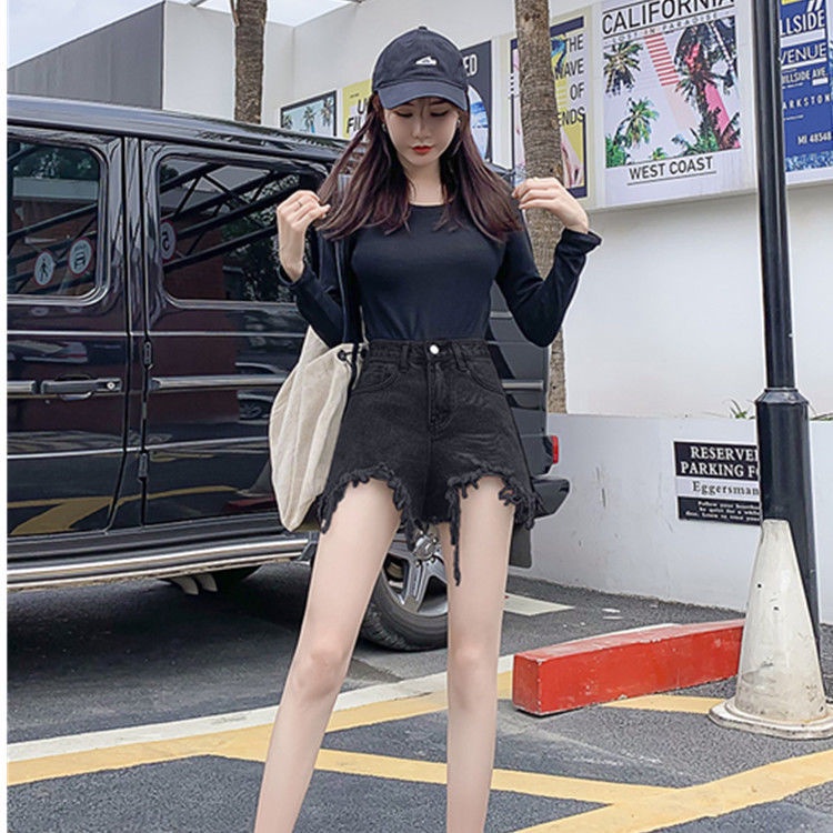 Quần Short Denim Lưng Cao Thiết Kế Xẻ Rách Thời Trang Mùa Hè Cá Tính Cho Nữ