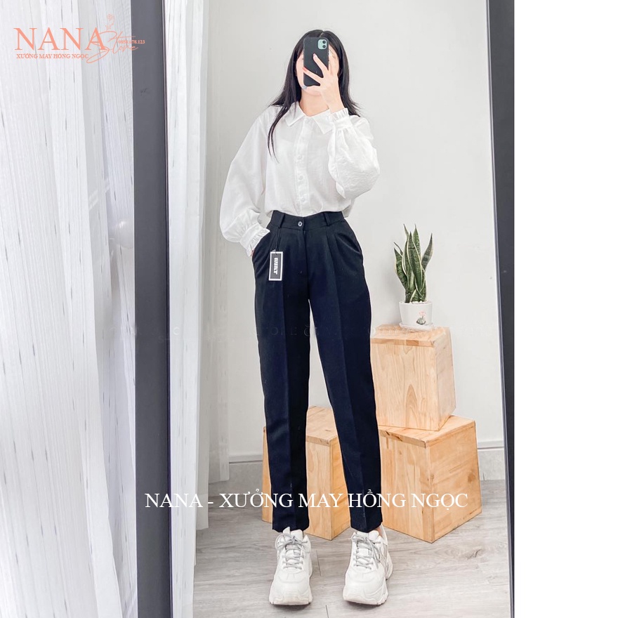 Quần tây nữ lưng cao ống baggy đứng dài đi học làm công sở dáng quần vải nữ học sinh viên cạp cao màu Xanh Đen tuyết mưa