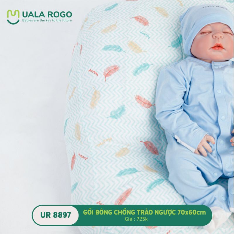 UR 8897. Gối bông chống trào ngược Uala & Rogo vỏ cotton 70x60cm cho bé nằm chống nôn trớ mẫu mới