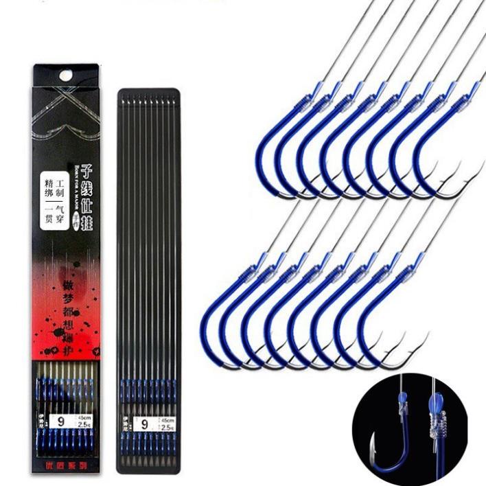 Lưỡi câu cá 2 lưỡi buộc sẵn , thẻo đôi 1 HỘP 10 CÁI Chuyên Dùng Cho Câu Đài , Lưỡi Câu Carbon Cao Cấp