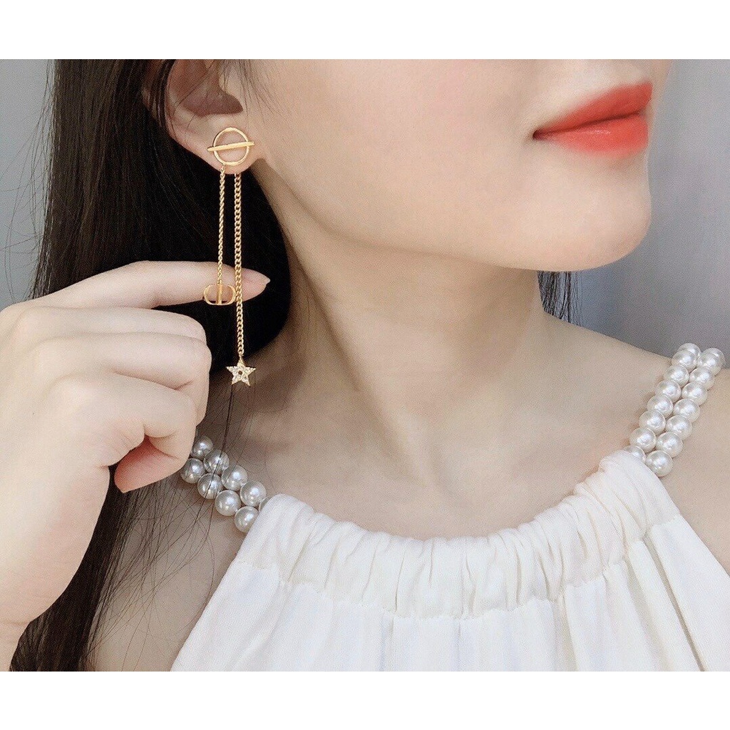 DIOR Khuyên Tai Bạc S925 Họa Tiết Chữ CD Thời Trang Dành Cho Nữ