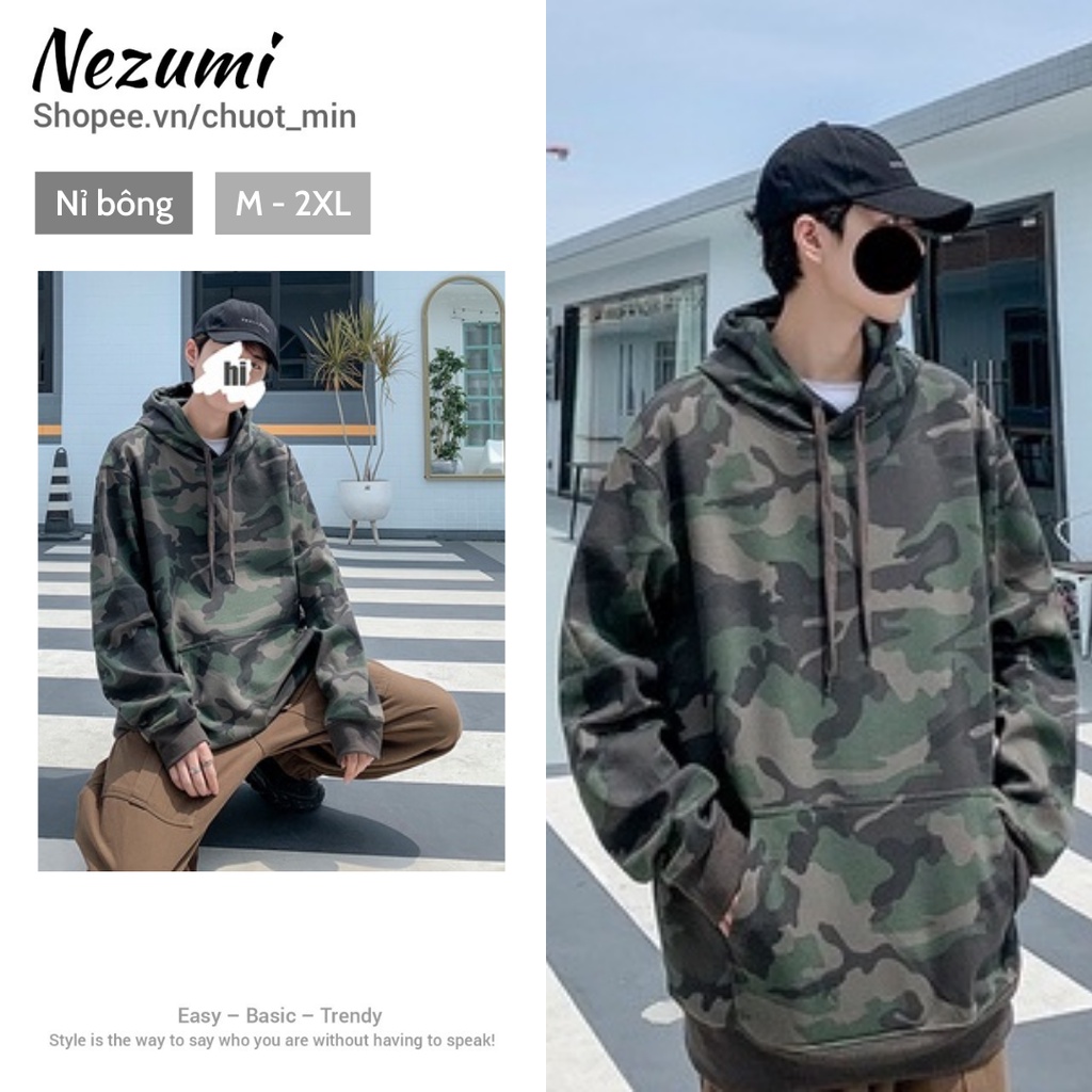 Áo hoodie nỉ camo rằn ri unisex nam nữ hip hop Châu Âu