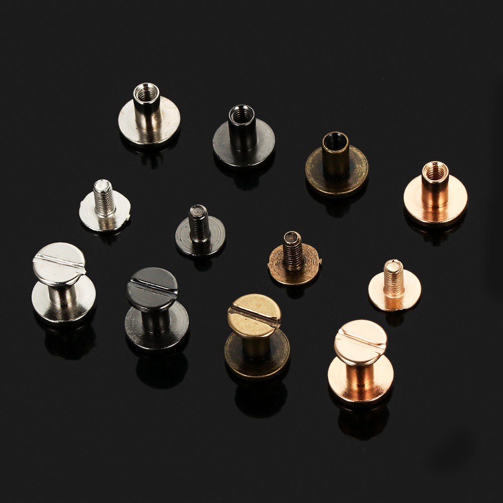Bộ 10 đinh ốc và ốc vít đầu tròn cỡ 5/6.5/8mm làm đồ thủ công da/túi xách/sổ sách kế toán