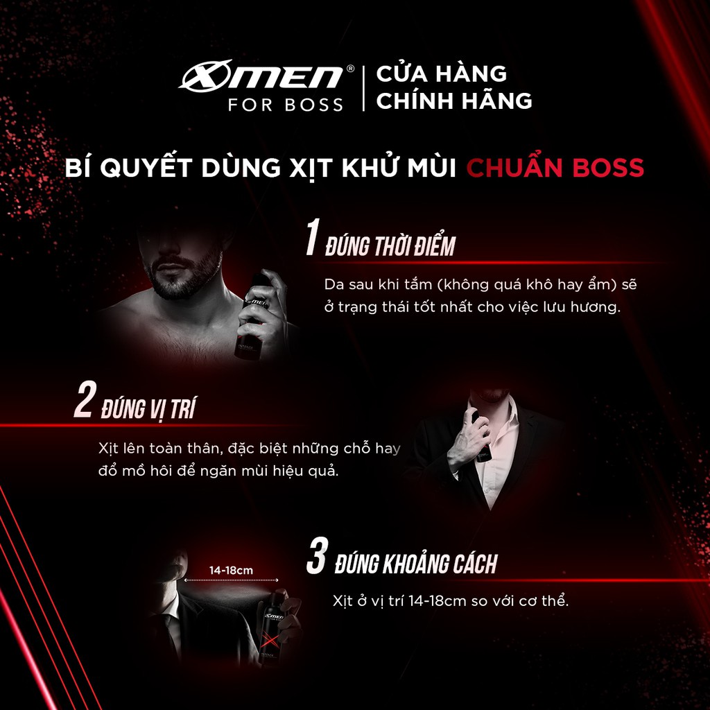 Combo 3 Xịt khử mùi X-Men for Boss Intense 150ml/chai