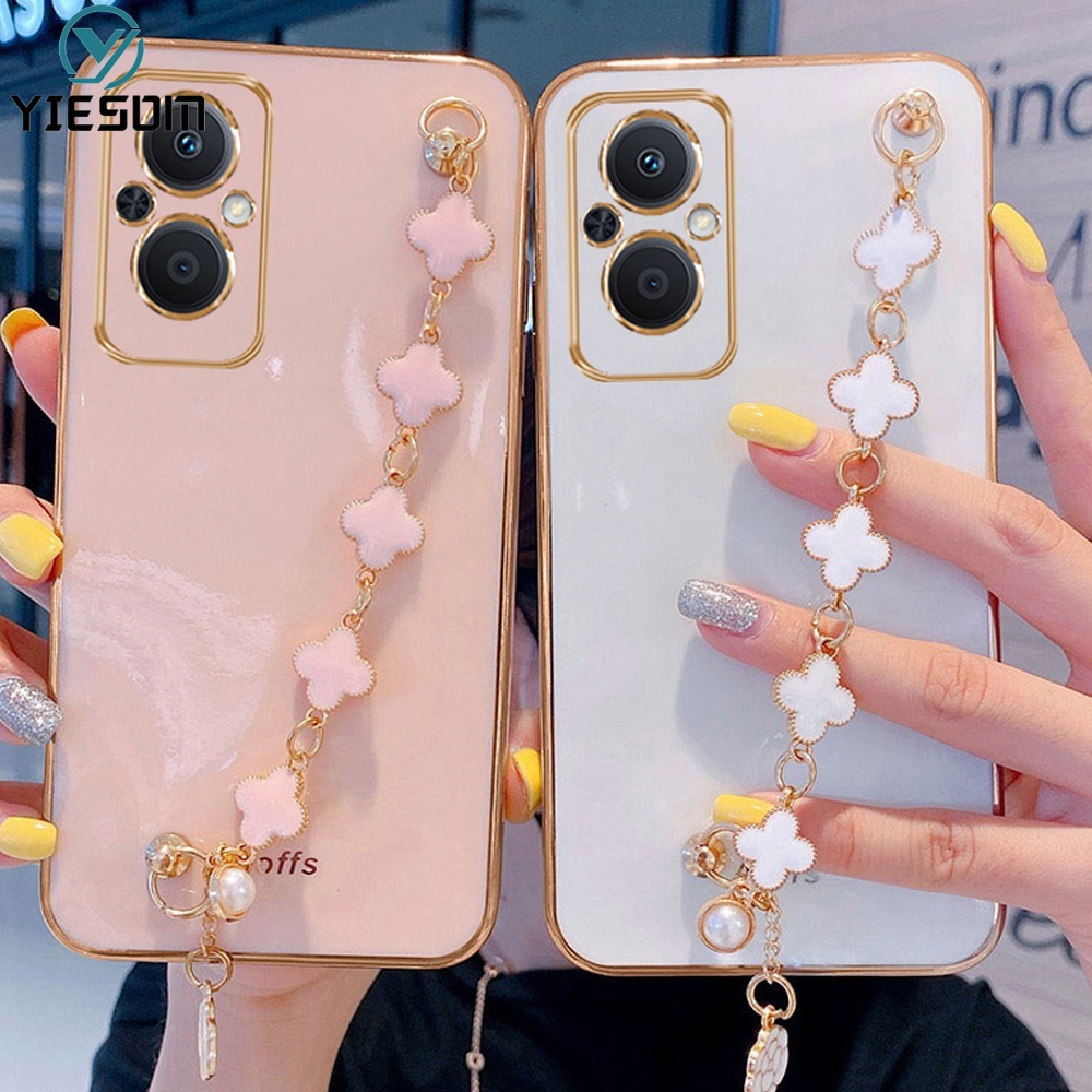 Ốp Điện Thoại Silicon Mềm Họa Tiết Chiếc Lá May Mắn Gắn Dây Đeo Tay Cho OPPO Reno 7Z 7 6 4 5 4G 5G 5F 4F