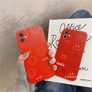 Vỏ Bảo Vệ Mặt Smiley Cho Apple IPhone 11 12 Pro X XS Max Smile Se 2020 XR Frosted 12 Mini Silicone Case 7 8 Plus Vỏ Mềm Năm Mới Màu đỏ Chính Xác Lỗ Che Phủ