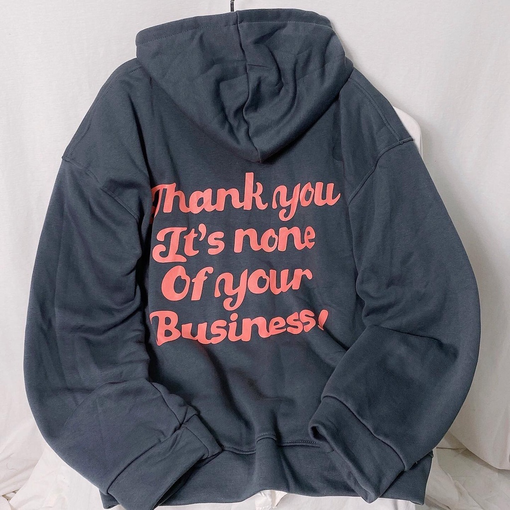 Áo Hoodie nỉ Unisex Thank You xám tro cực dày dặn