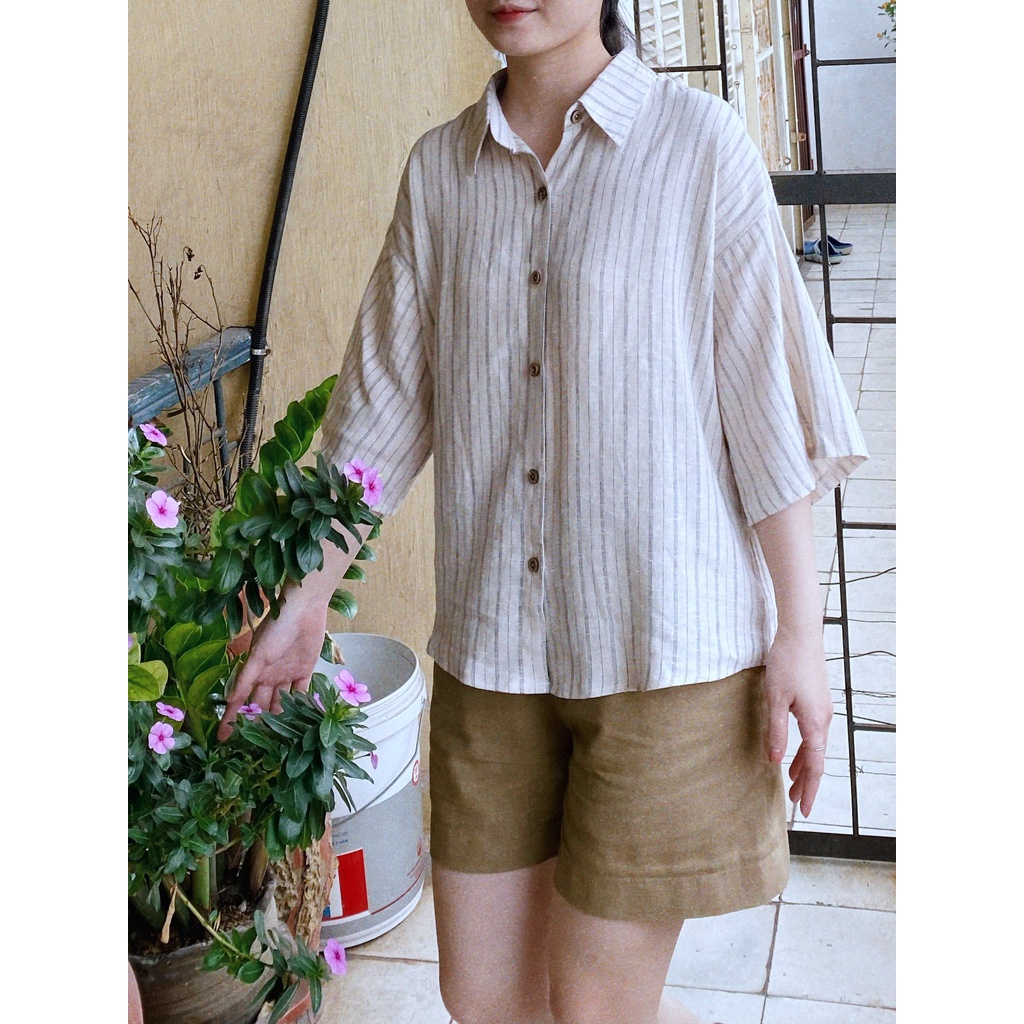 Quần đùi linen cạp chun
