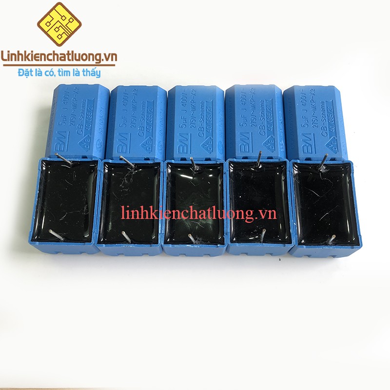 10 chiếc tụ bếp từ 5uF 275VAC 400VDC loại nằm màu xanh chính hãng BM