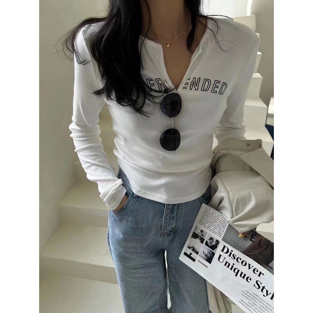Áo Thun Tay Dài Cổ Chữ v Phong Cách retro JH-CX-87