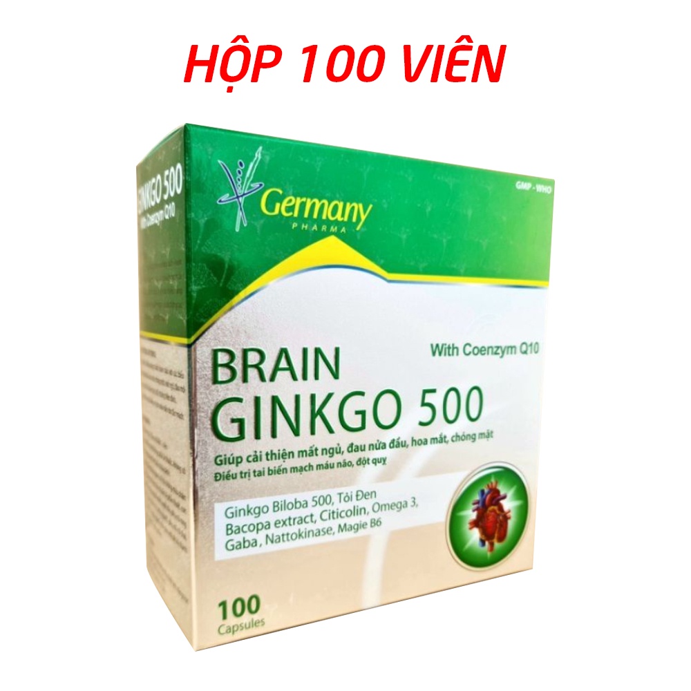 Bổ não Ginkgo Biloba 500mg giảm mất ngủ, đau đầu, hoa mắt, chóng mặt - 100 viên (Brain Ginkgo 500)