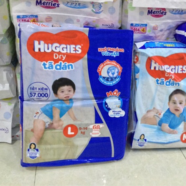 Tã/ bỉm Huggies dán bịch siêu đại M76, L68, XL62