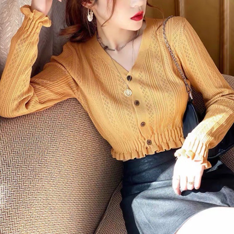 Áo Cadigan Len Mỏng Tay Bèo Dáng Ngắn Nhiều Màu | BigBuy360 - bigbuy360.vn