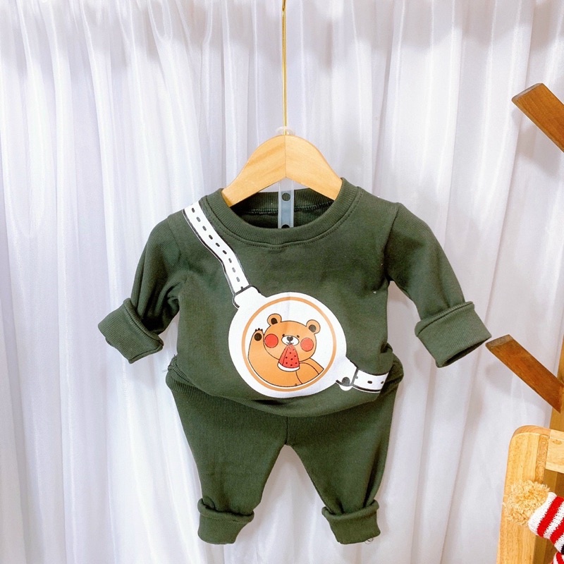 Bộ Thu Đông cho bé trai in túi gấu 8-18kg, chất len tăm dày dặn siêu hot 2022