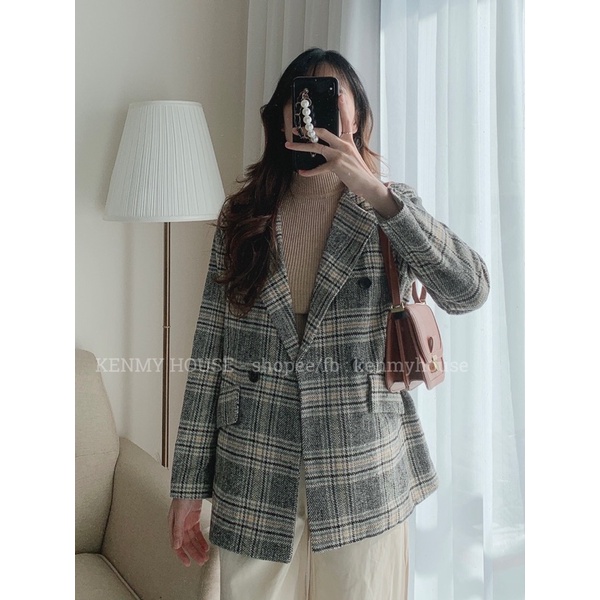 Áo blazer dạ kẻ 2 lớp [ HÌNH THẬT]