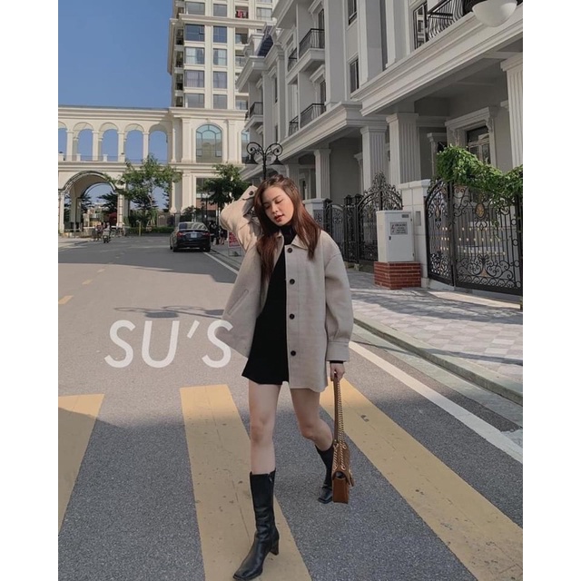 Áo dạ ép hai lớp cổ gập 4 cúc tay bo hai màu basic